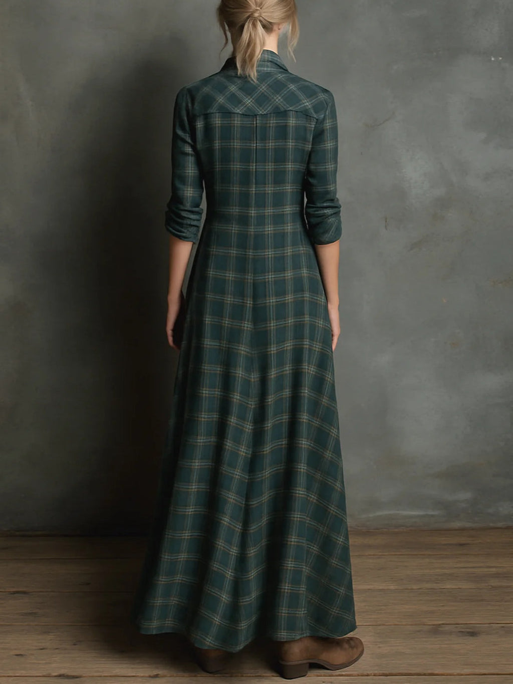 Odisea™ | Vestido largo de cuadros verde