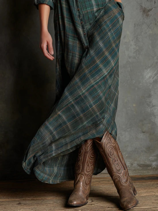 Odisea™ | Vestido largo de cuadros verde